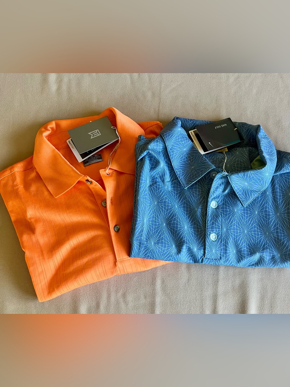 Bundle NWT Nike Golf Polos Tiger Woods Dri-Fit Orange Blue Geometric | Size XXL